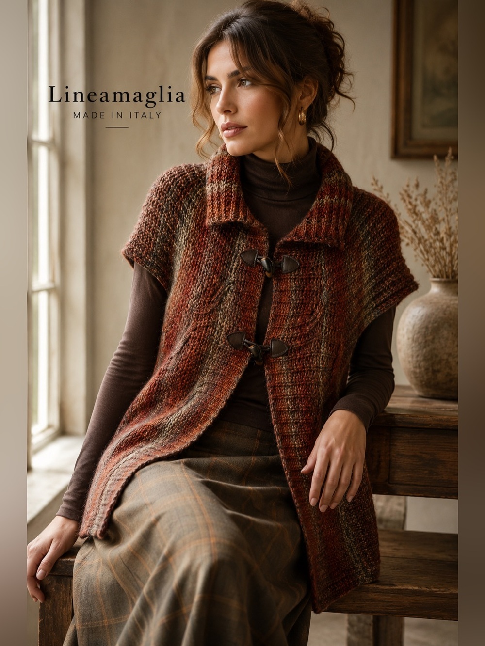 Lineamaglia Made in Italy Wool Blend Toggle Cardigan Sweater M Dark Academia